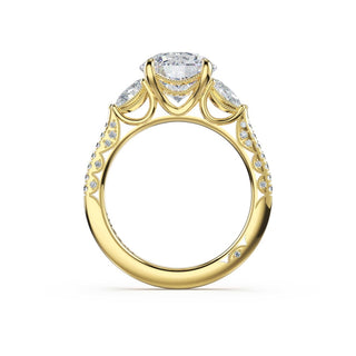 3-Stone Pear Diamond Side Round Engagement Ring in 14kt Yellow Gold