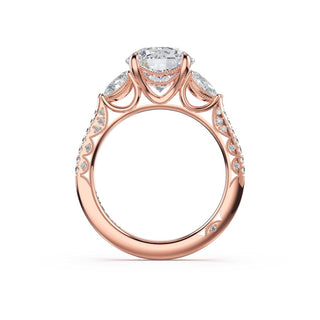 3-Stone Pear Diamond Side Round Engagement Ring in 18kt Rose Gold
