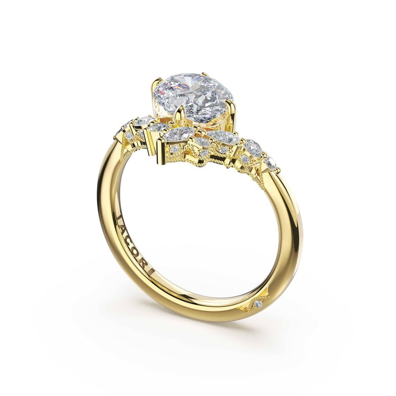 3-Stone Pear Diamond Side Oval Engagement Ring in 14kt Yellow Gold