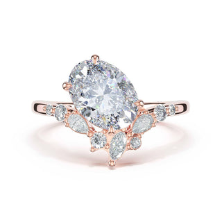 3-Stone Pear Diamond Side Oval Engagement Ring in 14kt Rose Gold