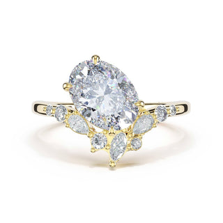 3-Stone Pear Diamond Side Oval Engagement Ring in 18kt Yellow Gold