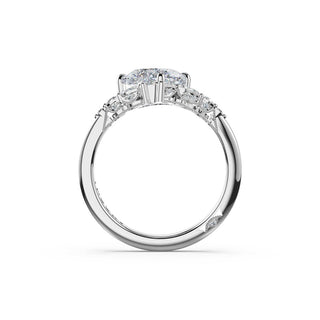 3-Stone Pear Diamond Side Oval Engagement Ring in 18kt White Gold