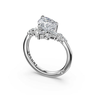 3-Stone Pear Diamond Side Pear Engagement Ring in Platinum