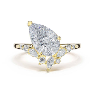 3-Stone Pear Diamond Side Pear Engagement Ring in 14kt Yellow Gold