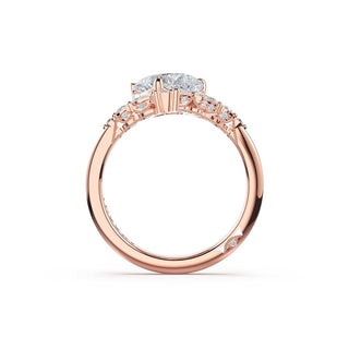 3-Stone Pear Diamond Side Pear Engagement Ring in 14kt Rose Gold