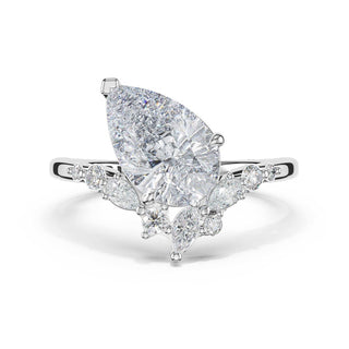 3-Stone Pear Diamond Side Pear Engagement Ring in 14kt White Gold