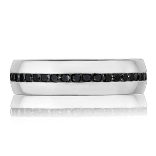 Channel Set Black Diamond in High Polish Finish Wedding Band