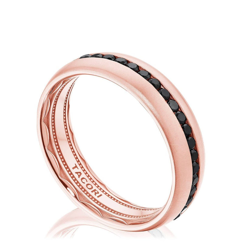 Channel Set Black Diamond in Satin Finish Wedding Band