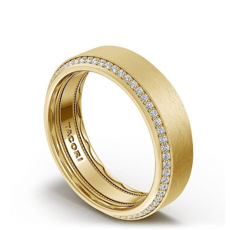 Bevel Edge Diamond Wedding Band in Brushed Finish - 7mm