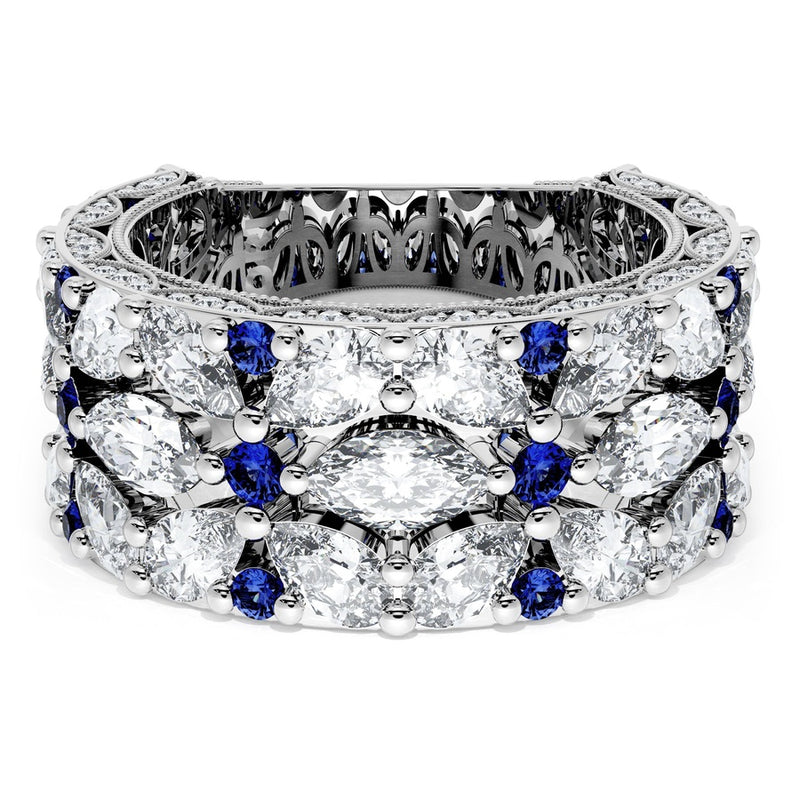 East West Marquise and Pear Blue Sapphire Mosaic Band