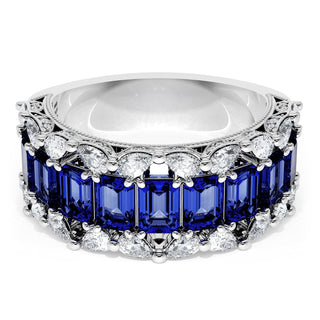 Emerald and Pear Blue Sapphire Mosaic Band
