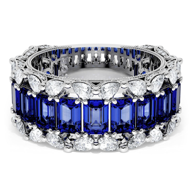 Emerald and Pear Blue Sapphire Mosaic Band
