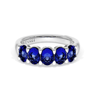Oval Cut Blue Sapphire Eternity Band in 14kt White Gold