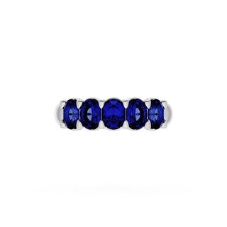 Oval Cut Blue Sapphire Eternity Band in 14kt White Gold