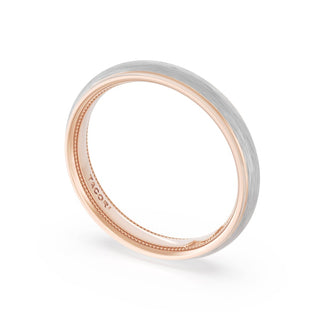 Rounded Brush Finish Wedding Band in 14kt Rose Gold & 14kt White Gold