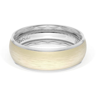 Rounded Brush Finish Wedding Band in 14kt White Gold & 14kt Yellow Gold