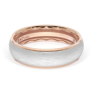 Rounded Brush Finish Wedding Band in 14kt Rose Gold & Platinum