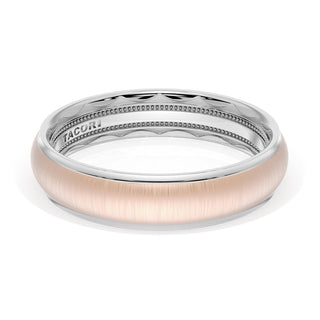 Rounded Satin Finish Wedding Band in 14kt White Gold & 14kt Rose Gold