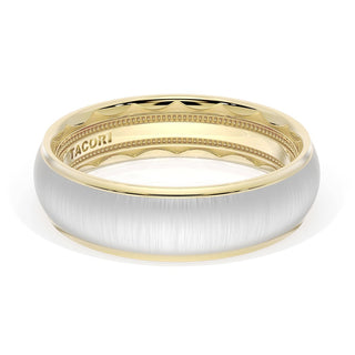 Rounded Satin Finish Wedding Band in 14kt Yellow Gold & Platinum