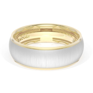 Rounded Satin Finish Wedding Band in 14kt Yellow Gold & Platinum