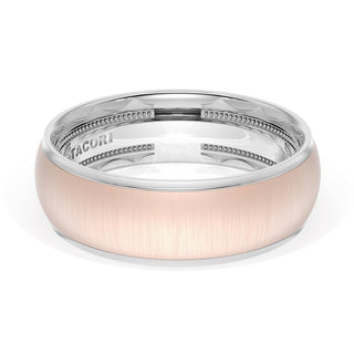 Rounded Satin Finish Wedding Band in Platinum & 14kt Rose Gold