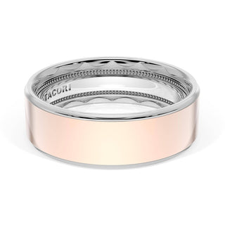 Flat High Polish Finish Wedding Band in 14kt Rose Gold & 14kt White Gold