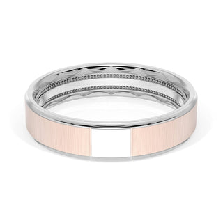 Flat Satin Finish Wedding Band in 14kt Rose Gold & 14kt White Gold