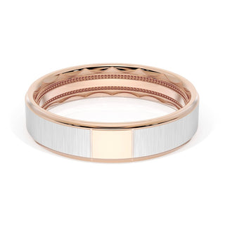 Flat Satin Finish Wedding Band in 14kt Rose Gold & 14kt White Gold