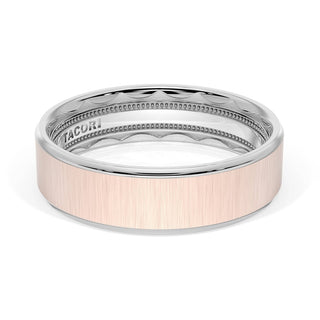 Flat Satin Finish Wedding Band in 14kt Rose Gold & 14kt White Gold