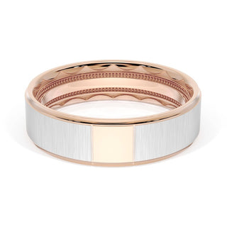 Flat Satin Finish Wedding Band in 14kt Rose Gold & 14kt White Gold