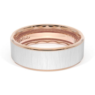 Flat Satin Finish Wedding Band in 14kt Rose Gold & 14kt White Gold