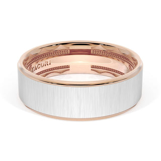 Flat Satin Finish Wedding Band in 14kt Rose Gold & Platinum