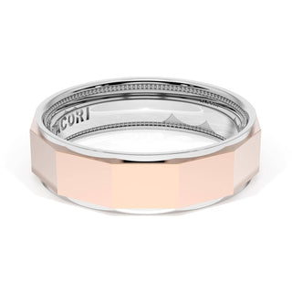 High Polish Finish Faceted Wedding Band in 14kt Rose Gold & 14kt White Gold