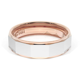 High Polish Finish Faceted Wedding Band in 14kt Rose Gold & 14kt White Gold