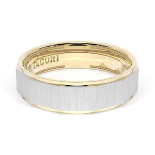 Satin Finish Faceted Wedding Band in 14kt Yellow Gold & 14kt White Gold