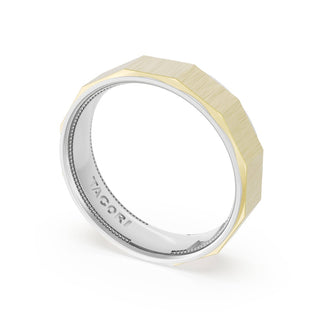 Satin Finish Faceted Wedding Band in Platinum & 14kt Yellow Gold
