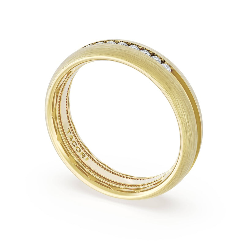 Rounded Brush Finish Diamond Wedding Band in 14kt Yellow Gold
