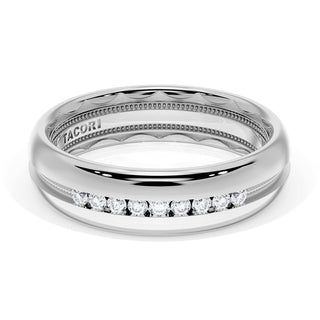 Rounded High Polish Finish Black Diamond Wedding Band in 14kt White Gold