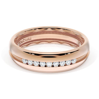 Rounded High Polish Finish Black Diamond Wedding Band in 14kt Rose Gold