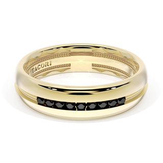Rounded High Polish Finish Black Diamond Wedding Band in 14kt Yellow Gold
