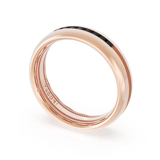 Rounded High Polish Finish Black Diamond Wedding Band in 14kt Rose Gold