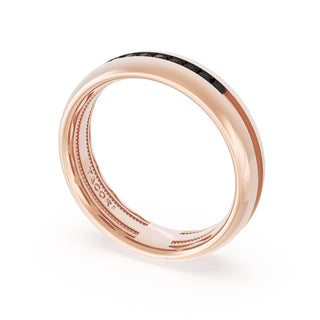 Rounded High Polish Finish Black Diamond Wedding Band in 14kt Rose Gold