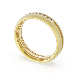 Rounded Satin Finish Black Diamond Wedding Band in 14kt Yellow Gold