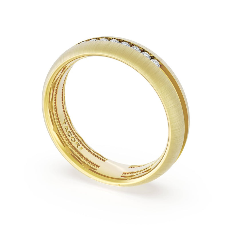 Rounded Satin Finish Black Diamond Wedding Band in 14kt Yellow Gold