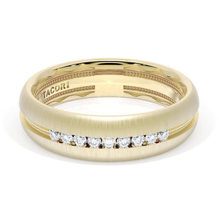 Rounded Satin Finish Black Diamond Wedding Band in 14kt Yellow Gold
