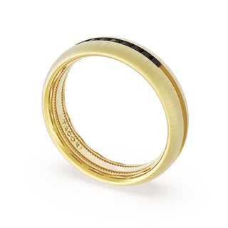 Rounded Satin Finish Black Diamond Wedding Band in 14kt Yellow Gold