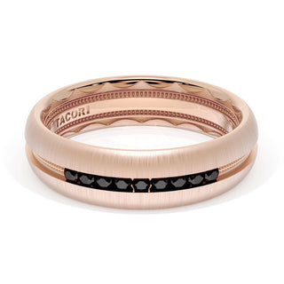 Rounded Satin Finish Black Diamond Wedding Band in 14kt Rose Gold