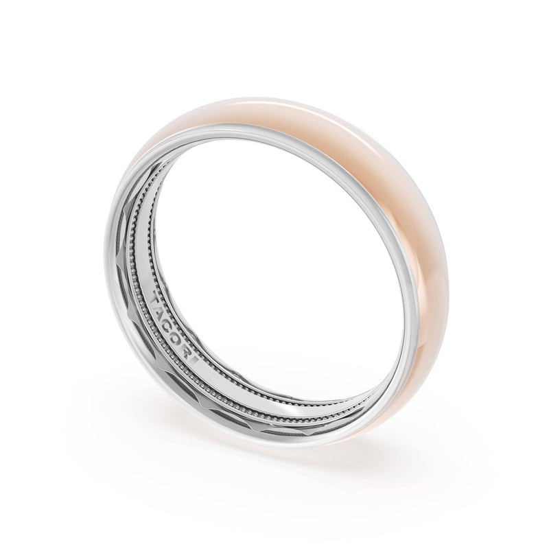Rounded High Polish Finish Wedding Band in Platinum & 14kt Rose Gold