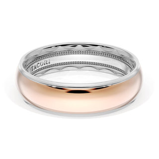 Rounded High Polish Finish Wedding Band in Platinum & 14kt Rose Gold