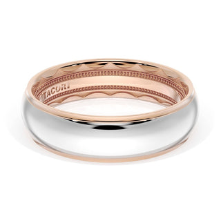 Rounded High Polish Finish Wedding Band in 14kt Rose Gold & Platinum